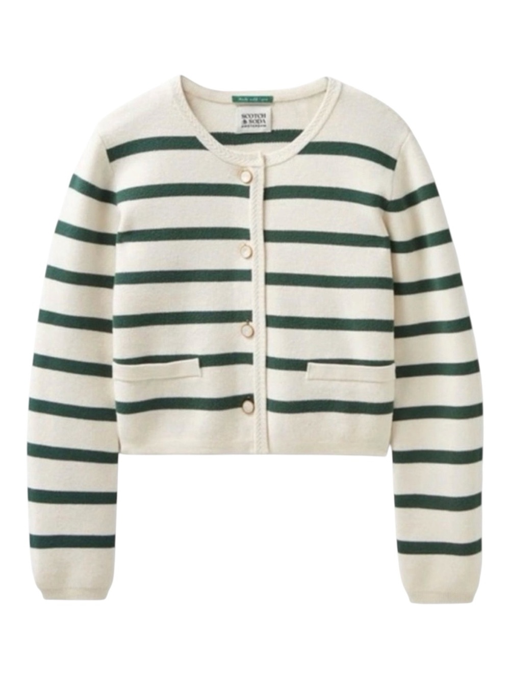 Scotch & Soda Amsterdam Sugar Swizzle White/Green Striped Cardigan Sweater Sz M